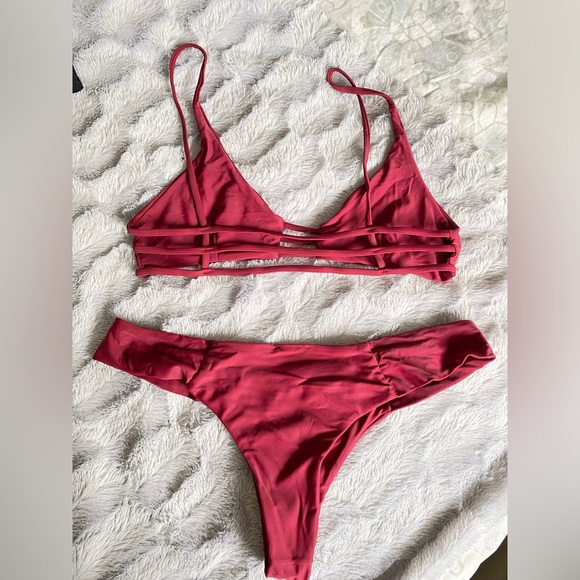 3/$15 maroon red very cheeky 2 piece bikini, unpadded top - Picture 2 of 4